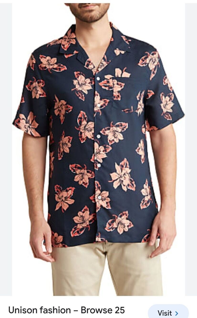 Unison Casual SS Lyocell Linen Men’s Floral Pattern Shirt B27 5